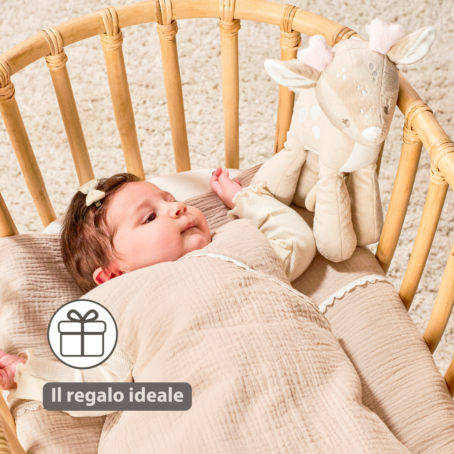 FanFan Musical soft toy little deer - 25 cm - Soft toy with music - Beige [IT]