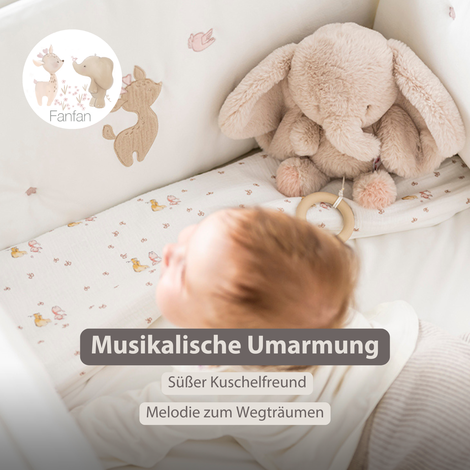 FanFan Musical Cuddle Elephant - 25 cm - Soft Cuddle with Music - Sand [DE]