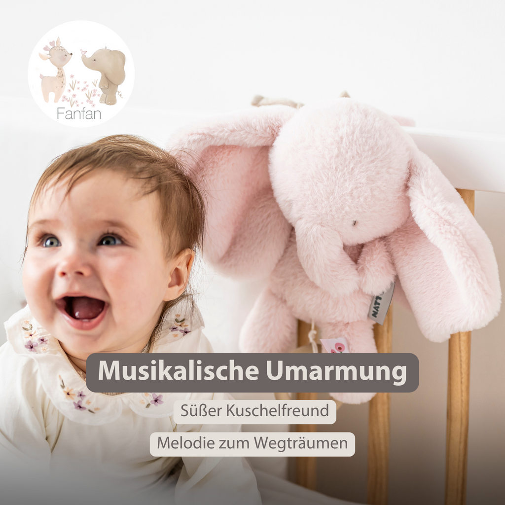 FanFan Musical Cuddle Toy Elephant - 25 cm - Soft Plush with Music - Pink [DE]