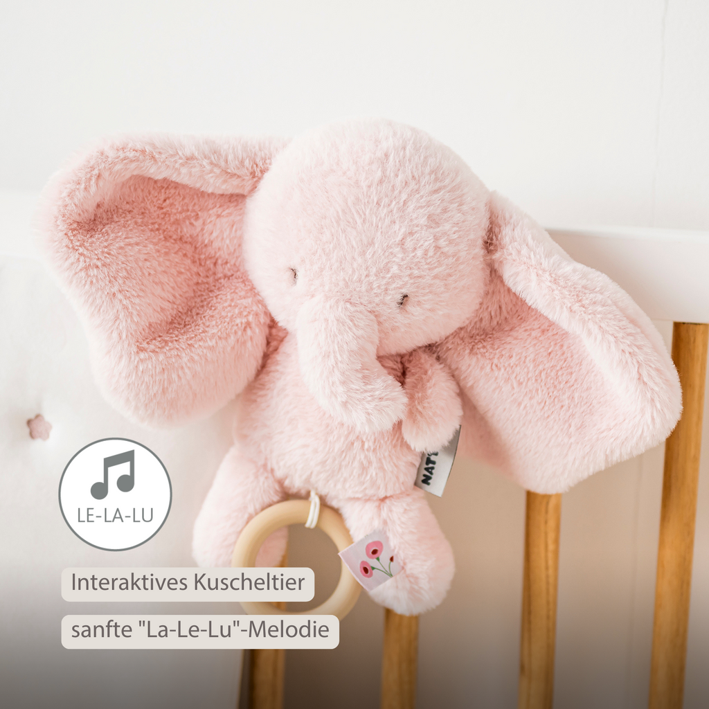 FanFan Musical Cuddle Toy Elephant - 25 cm - Soft Plush with Music - Pink [DE]