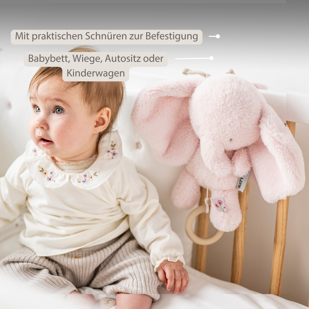 FanFan Musical Cuddle Toy Elephant - 25 cm - Soft Plush with Music - Pink [DE]