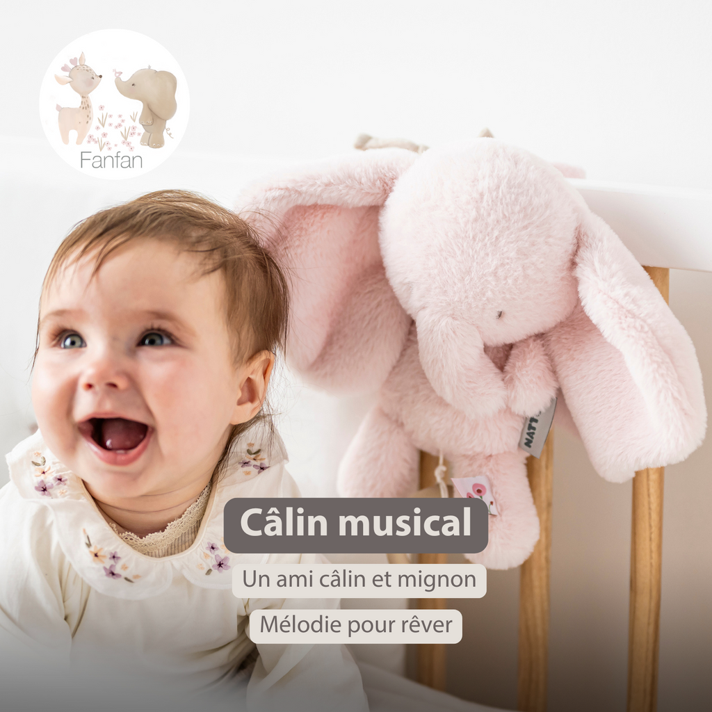 FanFan Musical Cuddle Toy Elephant - 25 cm - Soft Plush with Music - Pink [FR]