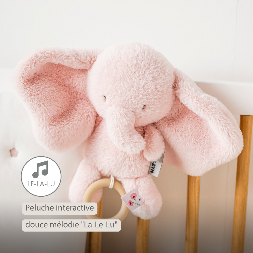 FanFan Musical Cuddle Toy Elephant - 25 cm - Soft Plush with Music - Pink [FR]