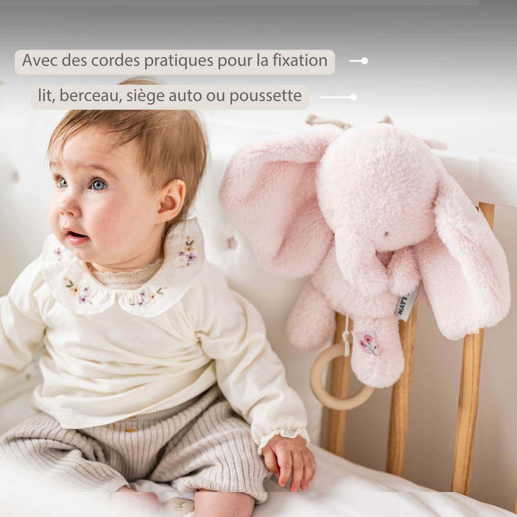 FanFan Musical Cuddle Toy Elephant - 25 cm - Soft Plush with Music - Pink [FR]