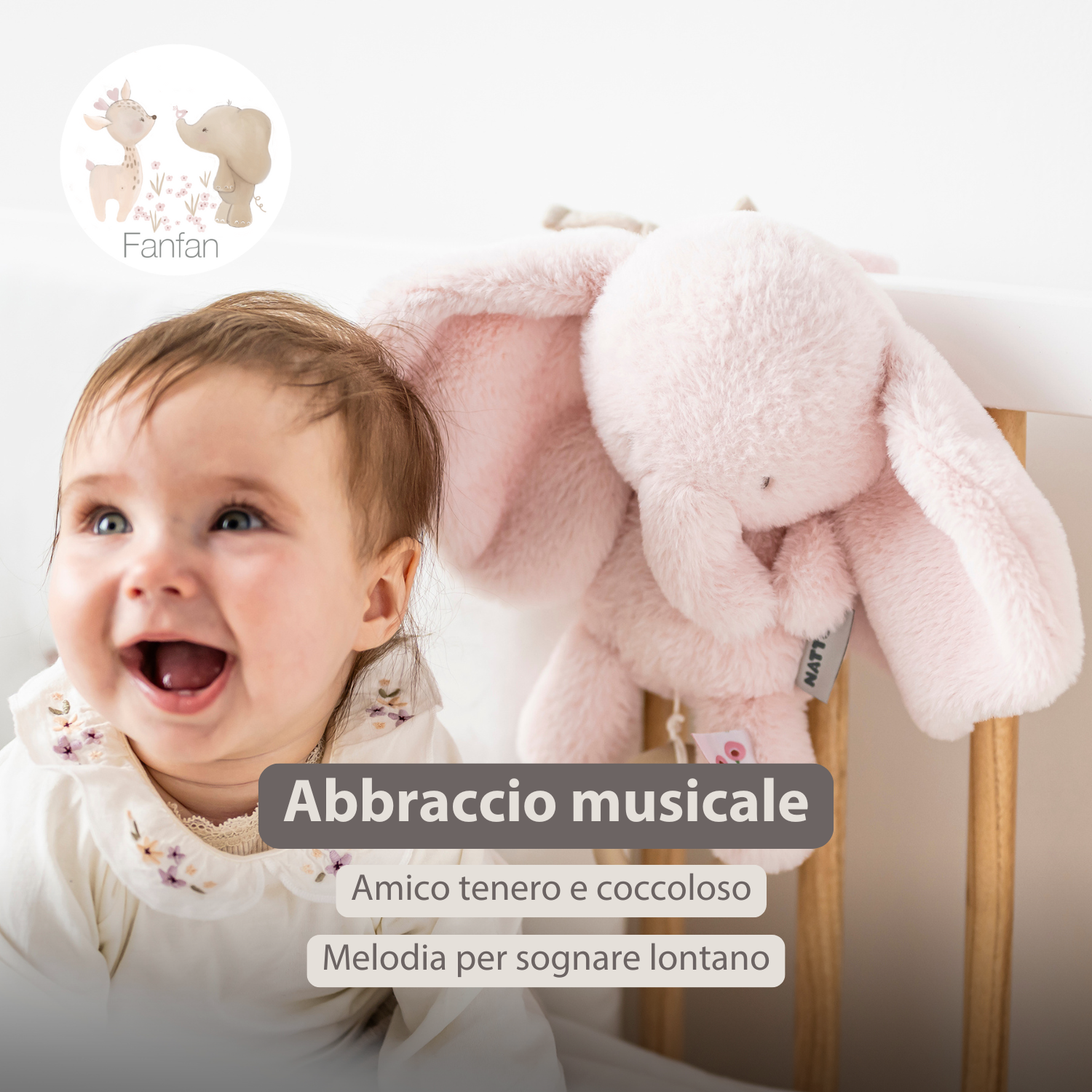 FanFan Musical Cuddle Toy Elephant - 25 cm - Soft Plush with Music - Pink [IT]
