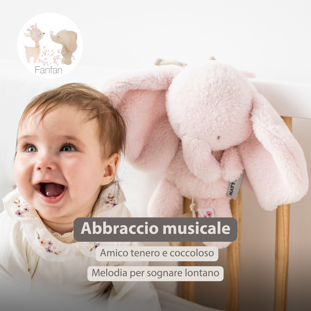 FanFan Musical Cuddle Toy Elephant - 25 cm - Soft Plush with Music - Pink [IT]