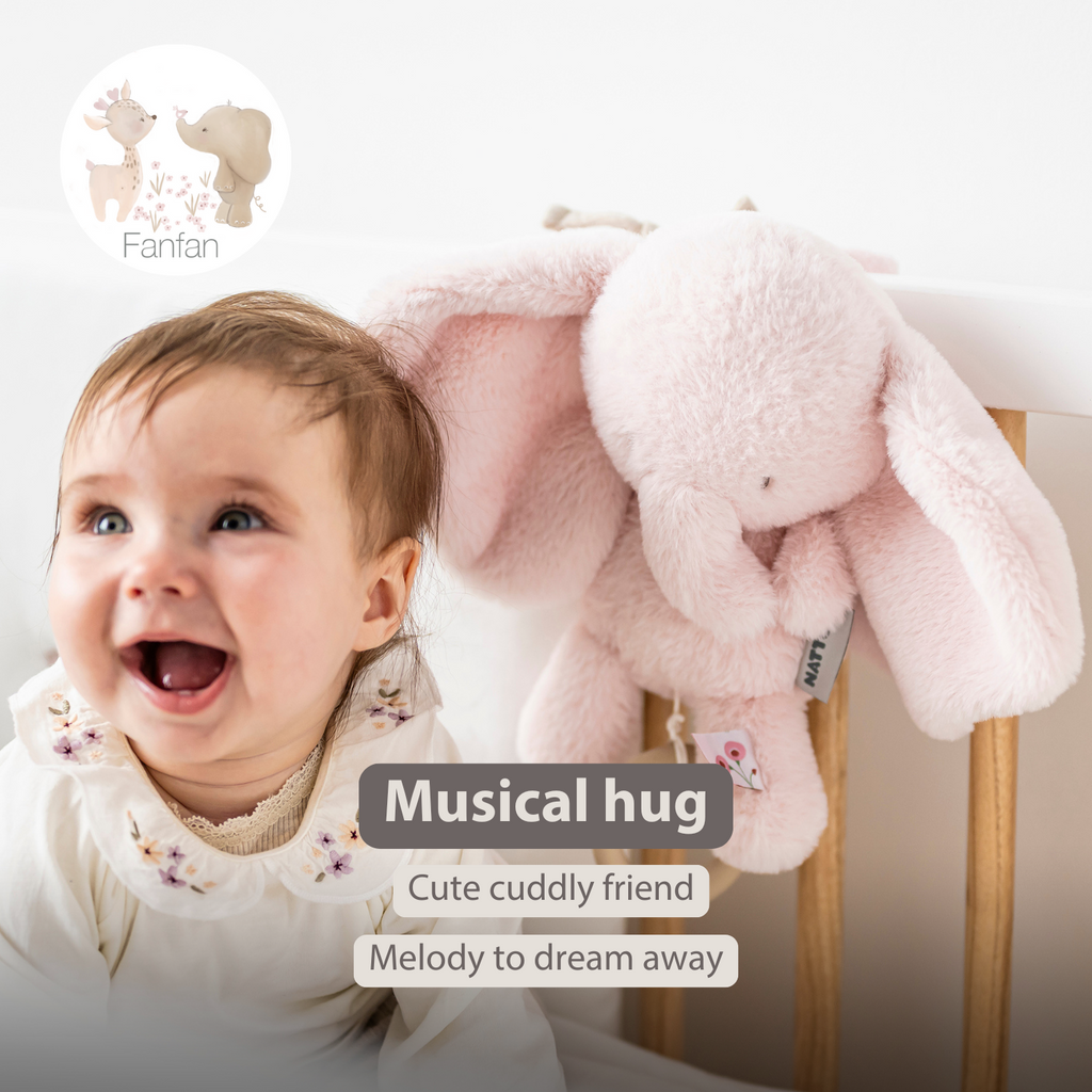 FanFan Musical Cuddle Toy Elephant - 25 cm - Soft Plush with Music - Pink [EN]