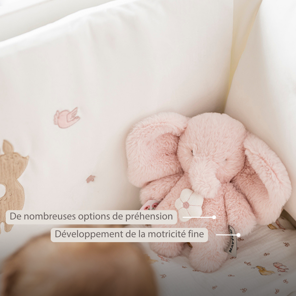 FanFan Musical Cuddle Toy Elephant – 20 cm – Soft Plush with Music – Pink [FR]