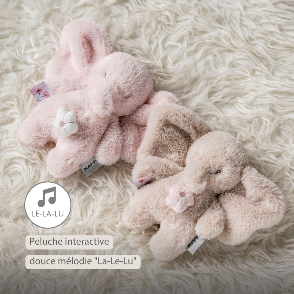 FanFan Musical Cuddle Toy Elephant – 20 cm – Soft Plush with Music – Pink [FR]