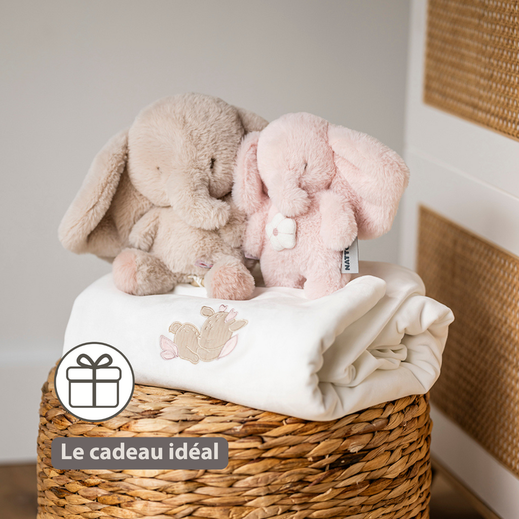 FanFan Musical Cuddle Toy Elephant – 20 cm – Soft Plush with Music – Pink [FR]