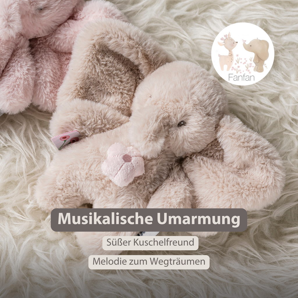 FanFan Musical Cuddle Toy Elephant - 20 cm - Soft Plush with Music - Sand [DE]