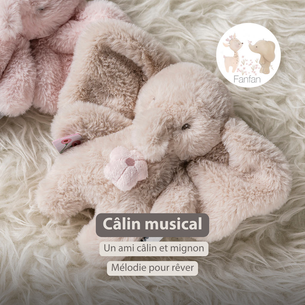 FanFan Musical Cuddle Toy Elephant - 20 cm - Soft Plush with Music - Sand [FR]
