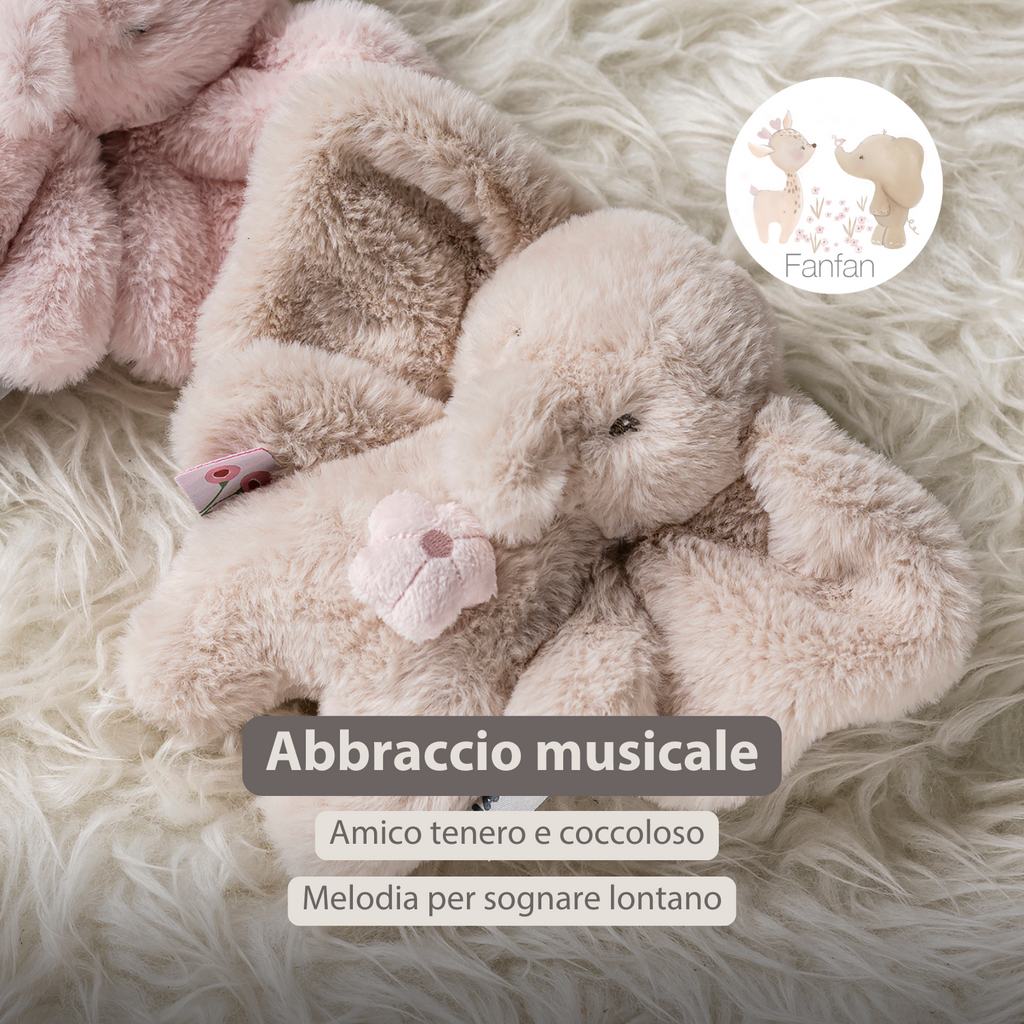 FanFan Musical Cuddle Toy Elephant - 20 cm - Soft Plush with Music - Sand [IT]