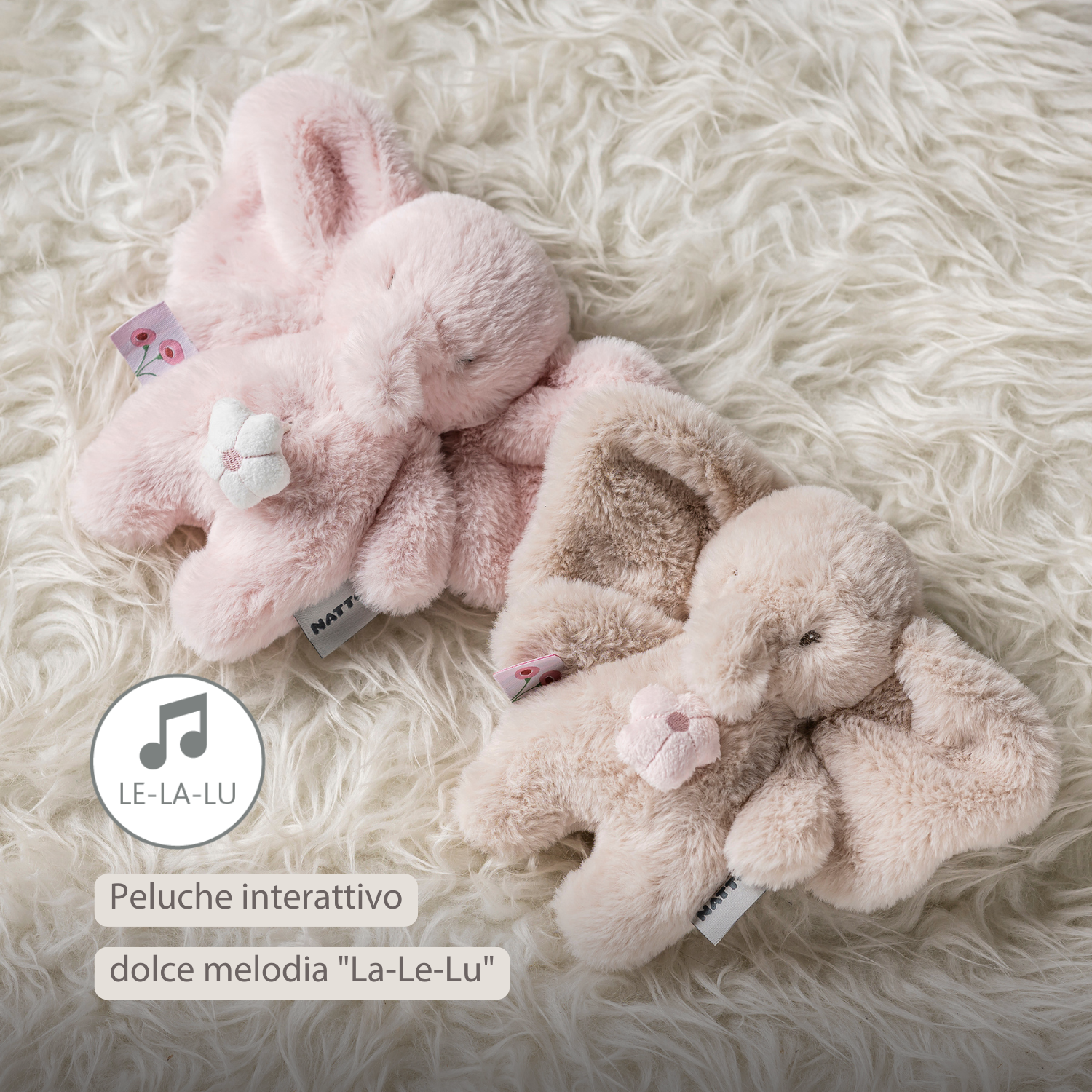 FanFan Musical Cuddle Toy Elephant - 20 cm - Soft Plush with Music - Sand [IT]