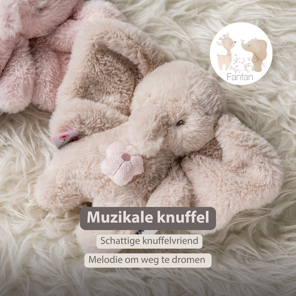 FanFan Musical Cuddle Toy Elephant - 20 cm - Soft Plush with Music - Sand [NL]