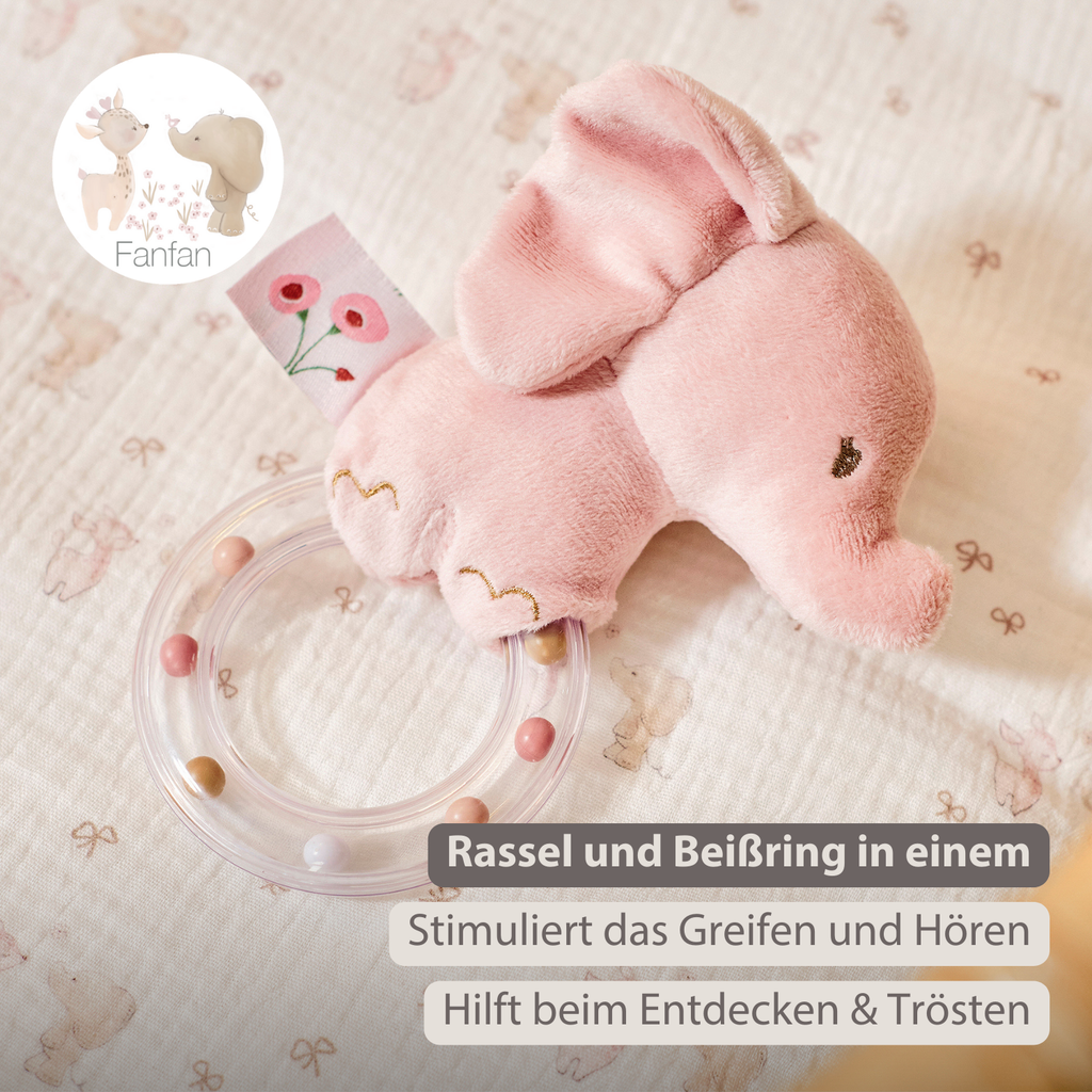 FanFan Rattle Baby Elephant - 15 cm - Baby Teether [DE]