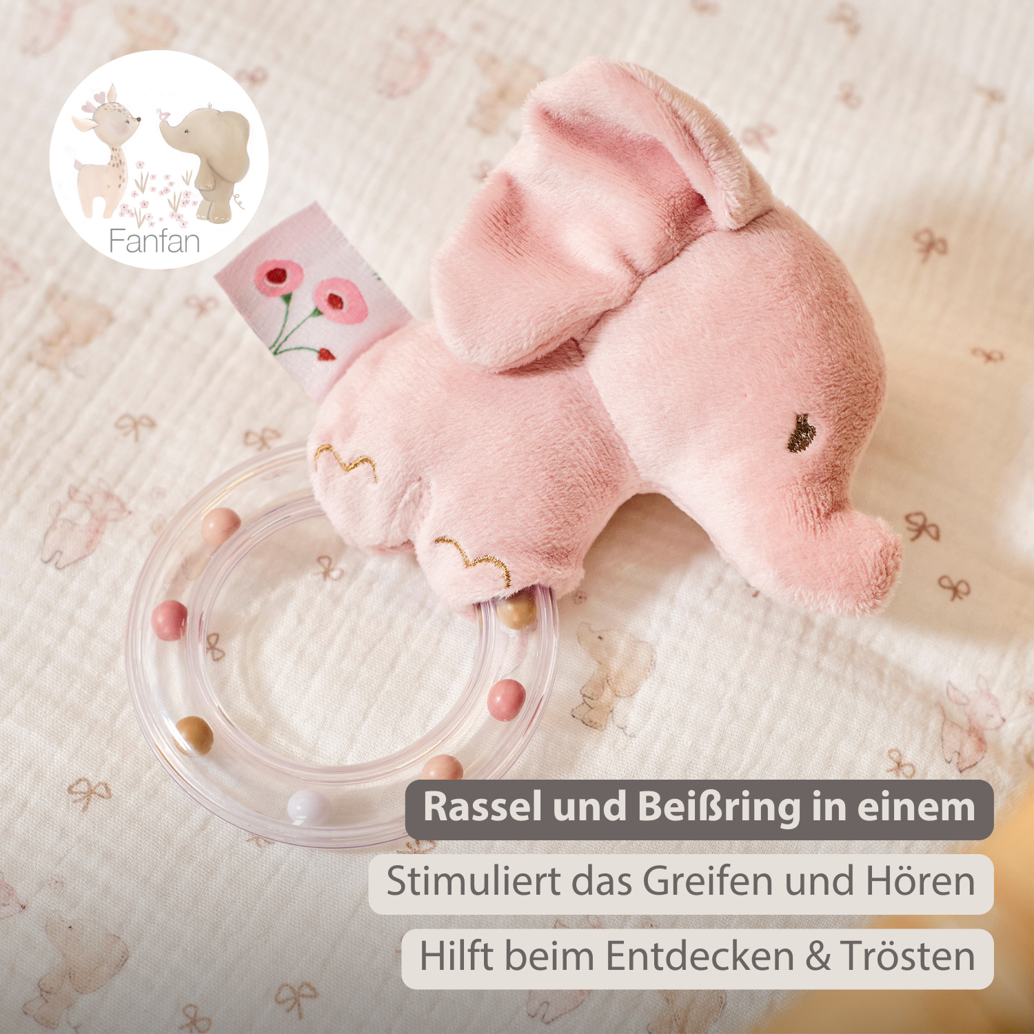 FanFan Rattle Baby Elephant - 15 cm - Baby Teether [DE]