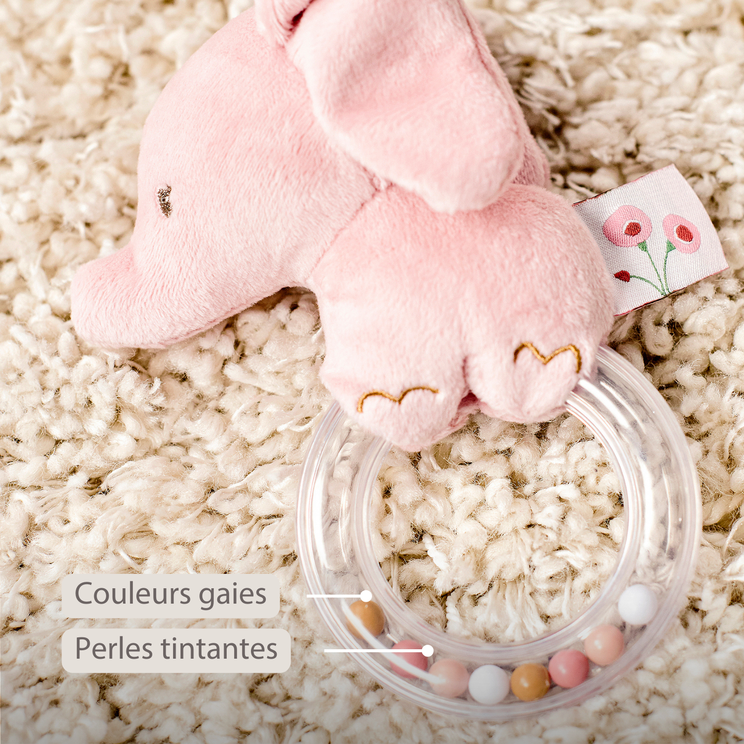 FanFan Rattle Baby Elephant - 15 cm - Baby Teether [FR]