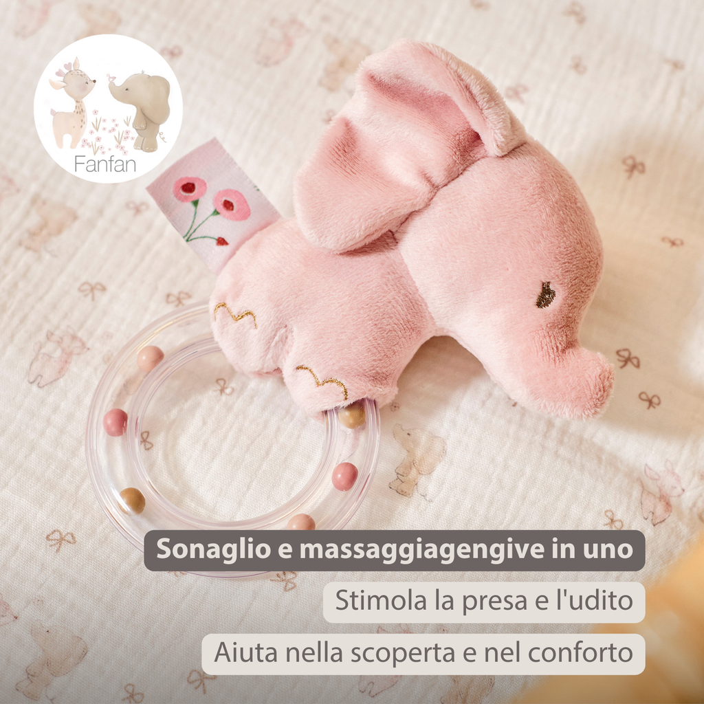 FanFan Rattle Baby Elephant - 15 cm - Baby Teether [IT]