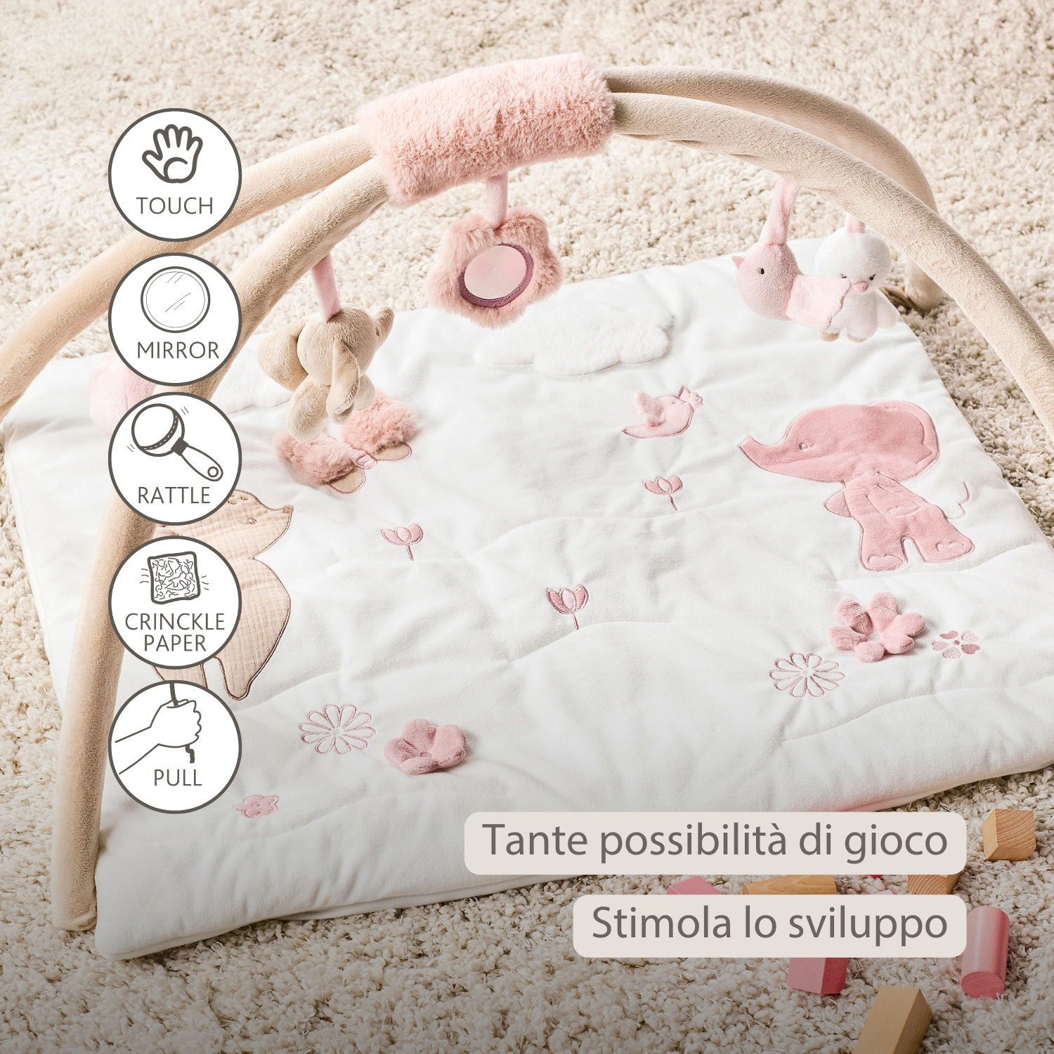 FanFan Baby Play Mat with Arches Square - 70 x 80 cm - Activity Play Rug Baby [IT]