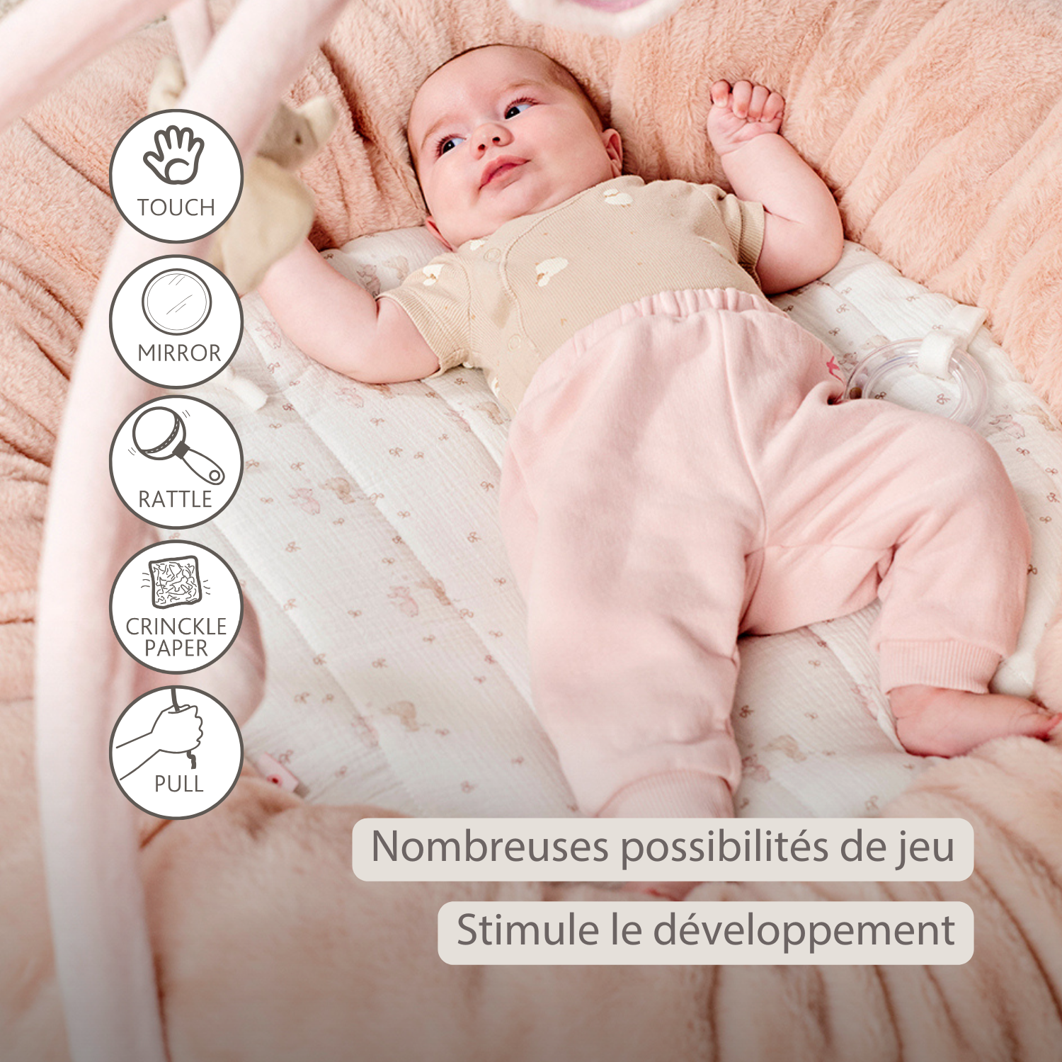 FanFan Baby Playmat with Arches – 90 cm – Activity Play Rug Baby – Padded Edges [FR]