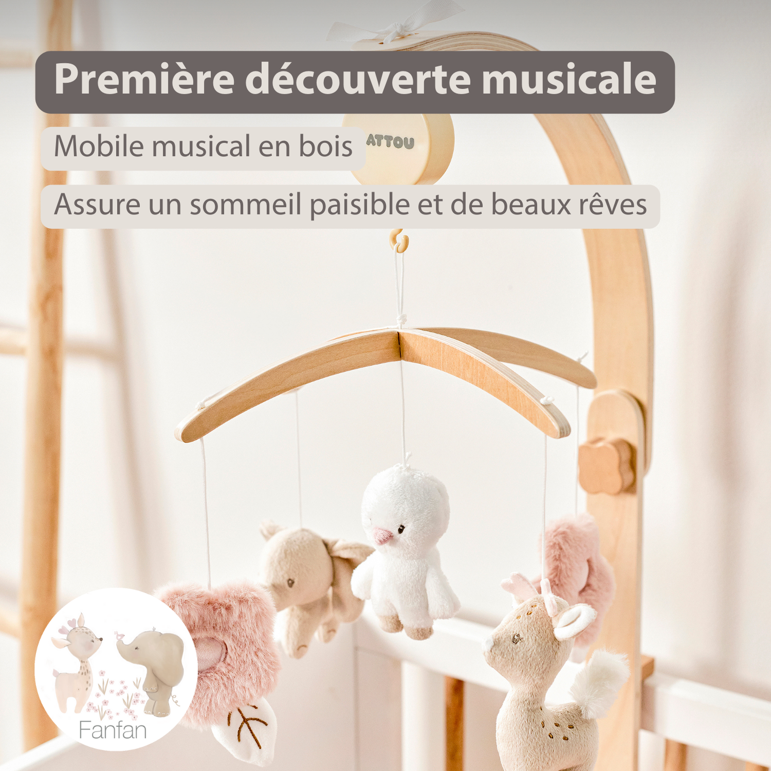 FanFan Baby Music Mobile – Wooden Crib Mobile [FR]