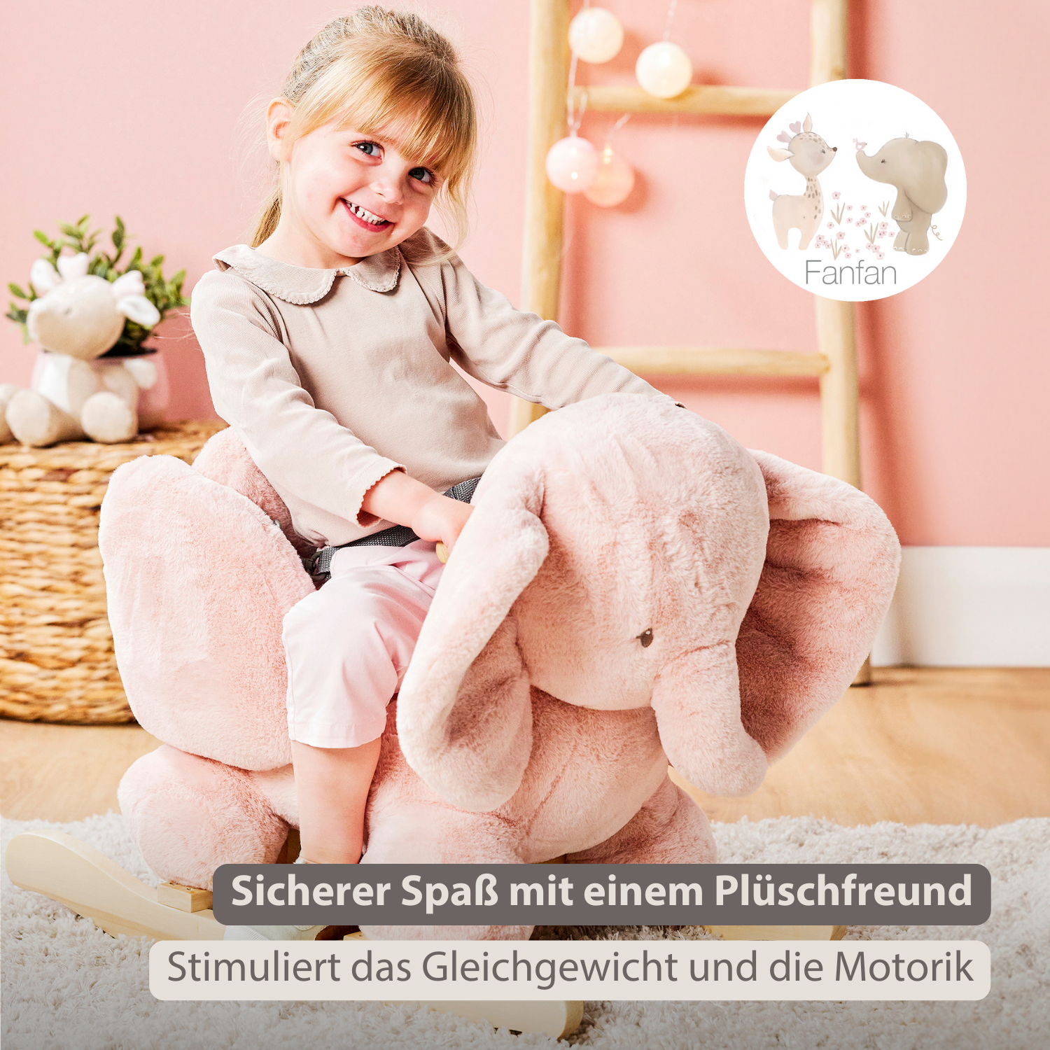 FanFan Rocking Horse Elephant – Rocking Animal – Old Pink [DE]