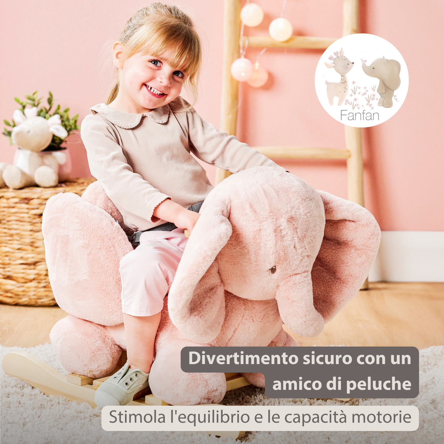 FanFan Rocking Horse Elephant – Rocking Animal – Old Pink [IT]