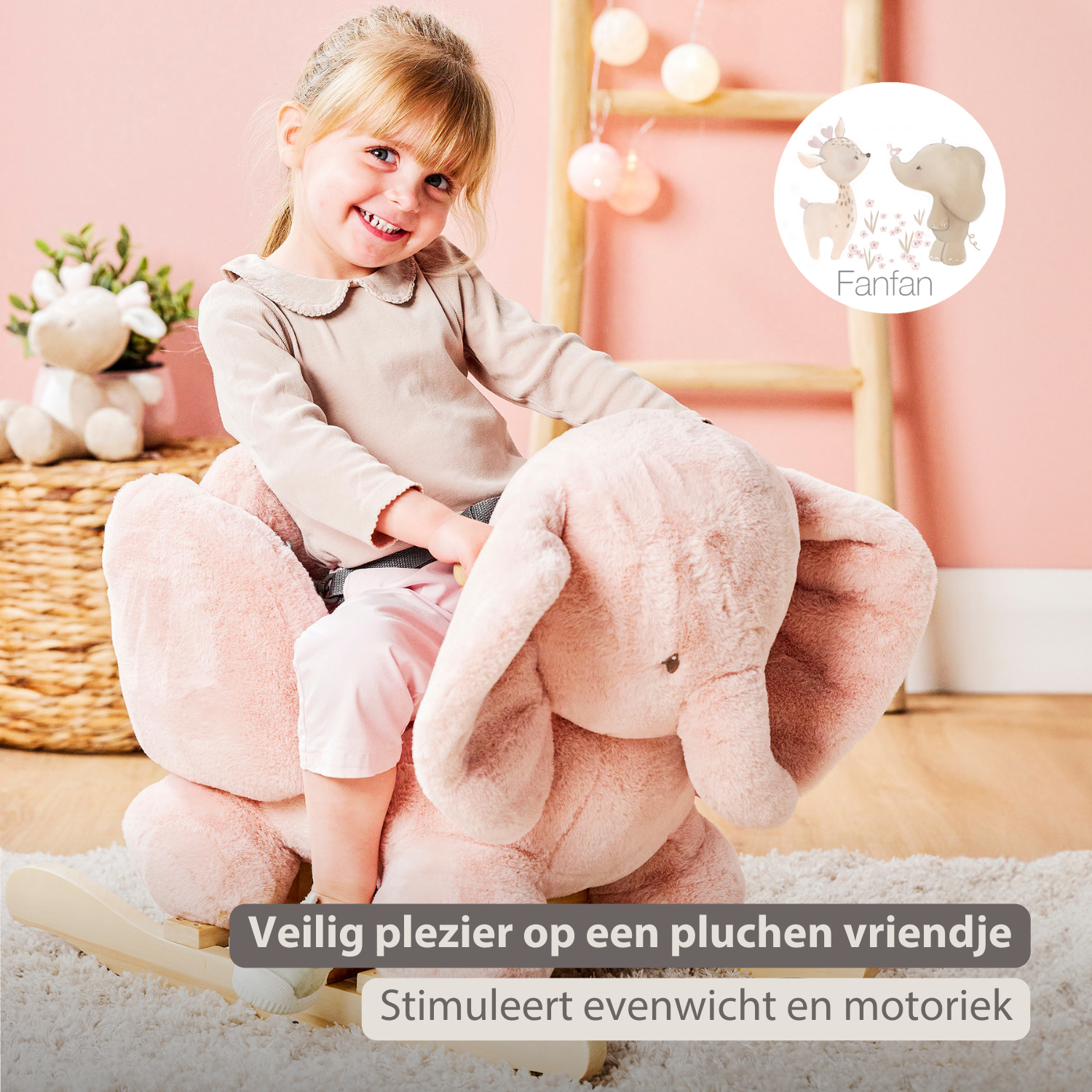 FanFan Rocking Horse Elephant – Rocking Animal – Old Pink [NL]