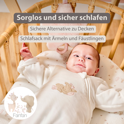 FanFan Babyschlafsack 60 cm – Schlafsack aus weißem Velours mit Ärmeln – Nattou