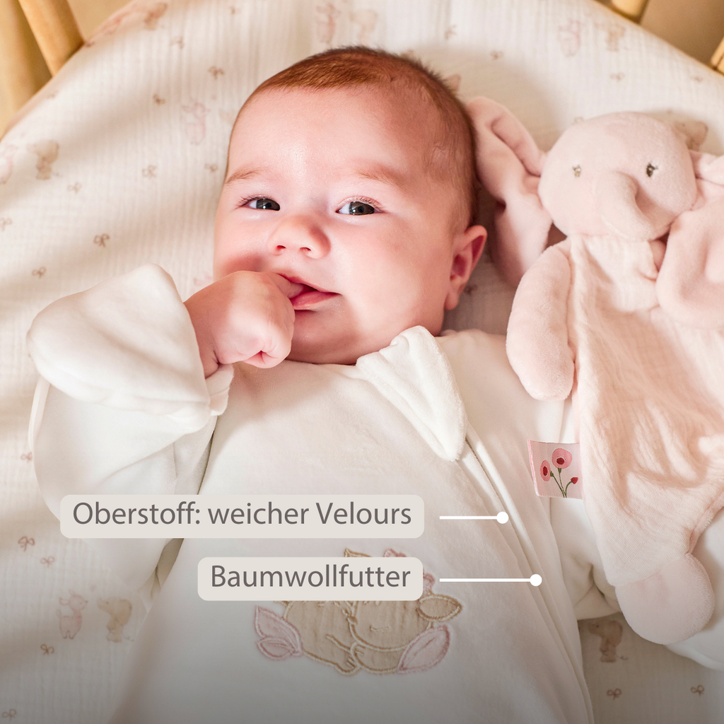 FanFan Baby Sleeping Bag 60 cm – White Velour Sleeping Bag with Sleeves and Mittens – TOG 2.5 [DE]