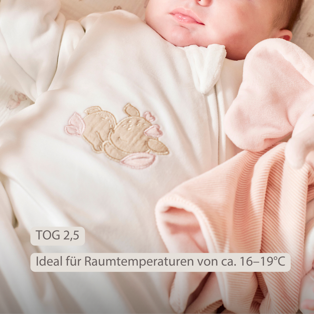 FanFan Baby Sleeping Bag 60 cm – White Velour Sleeping Bag with Sleeves and Mittens – TOG 2.5 [DE]