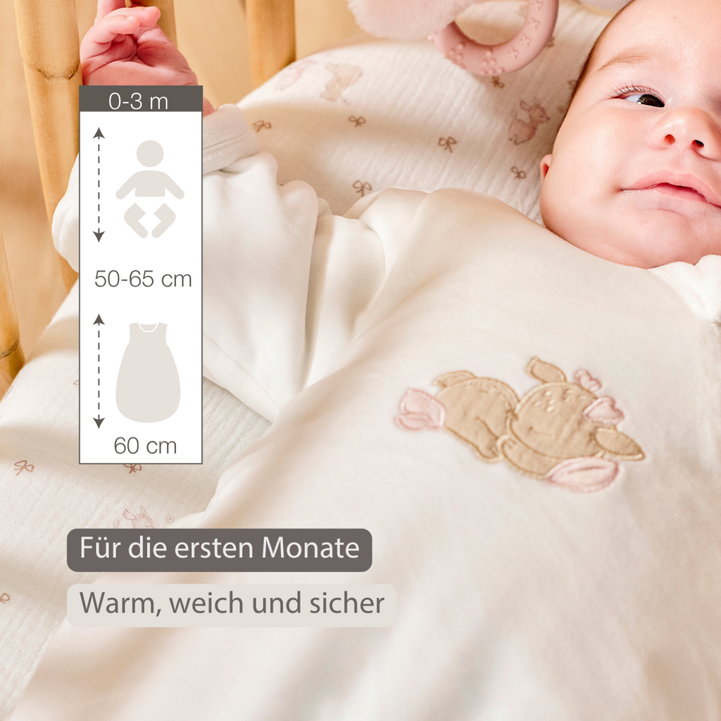 FanFan Baby Sleeping Bag 60 cm – White Velour Sleeping Bag with Sleeves and Mittens – TOG 2.5 [DE]
