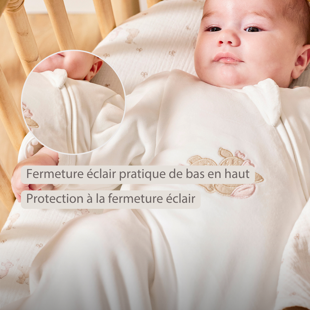 FanFan Baby Sleeping Bag 60 cm – White Velour Sleeping Bag with Sleeves and Mittens – TOG 2.5 [FR]