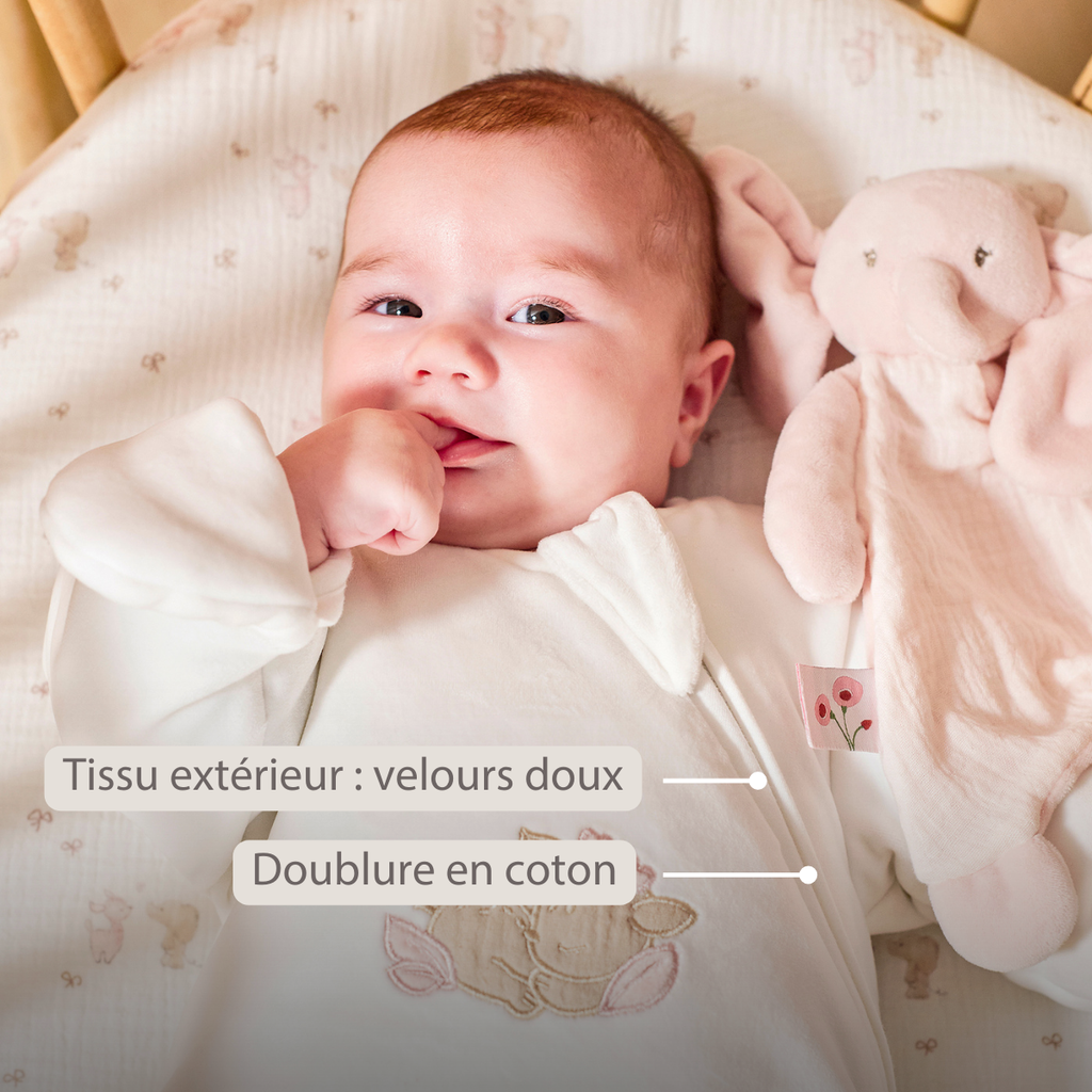 FanFan Baby Sleeping Bag 60 cm – White Velour Sleeping Bag with Sleeves and Mittens – TOG 2.5 [FR]