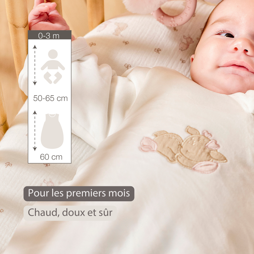 FanFan Baby Sleeping Bag 60 cm – White Velour Sleeping Bag with Sleeves and Mittens – TOG 2.5 [FR]