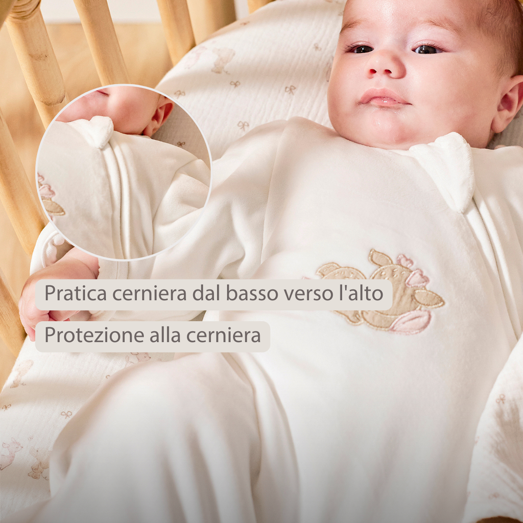 FanFan Baby Sleeping Bag 60 cm – White Velour Sleeping Bag with Sleeves and Mittens – TOG 2.5 [IT]