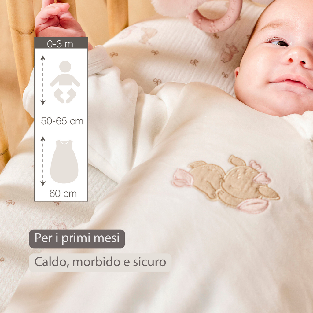 FanFan Baby Sleeping Bag 60 cm – White Velour Sleeping Bag with Sleeves and Mittens – TOG 2.5 [IT]
