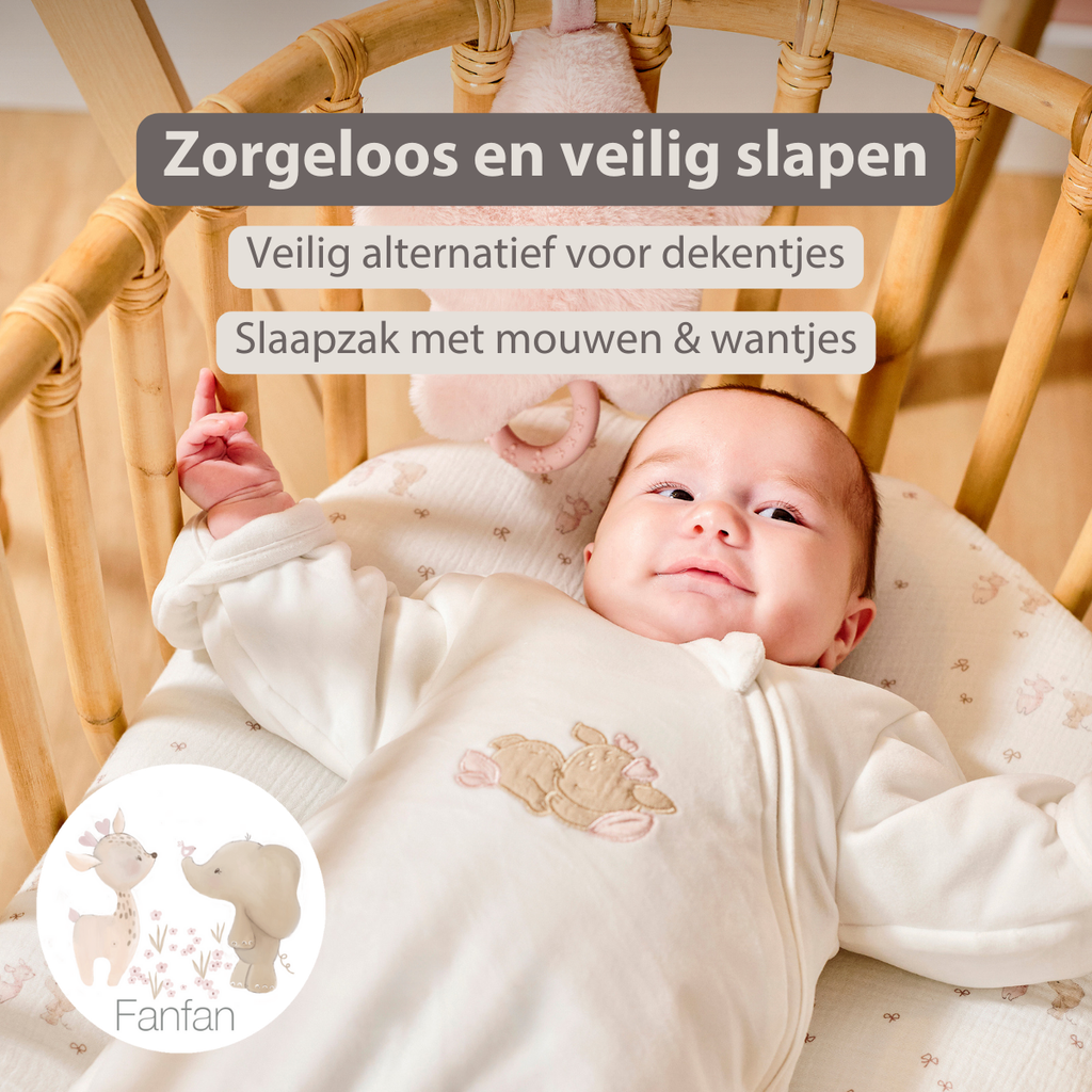 FanFan Baby Sleeping Bag 60 cm – White Velour Sleeping Bag with Sleeves and Mittens – TOG 2.5 [NL]