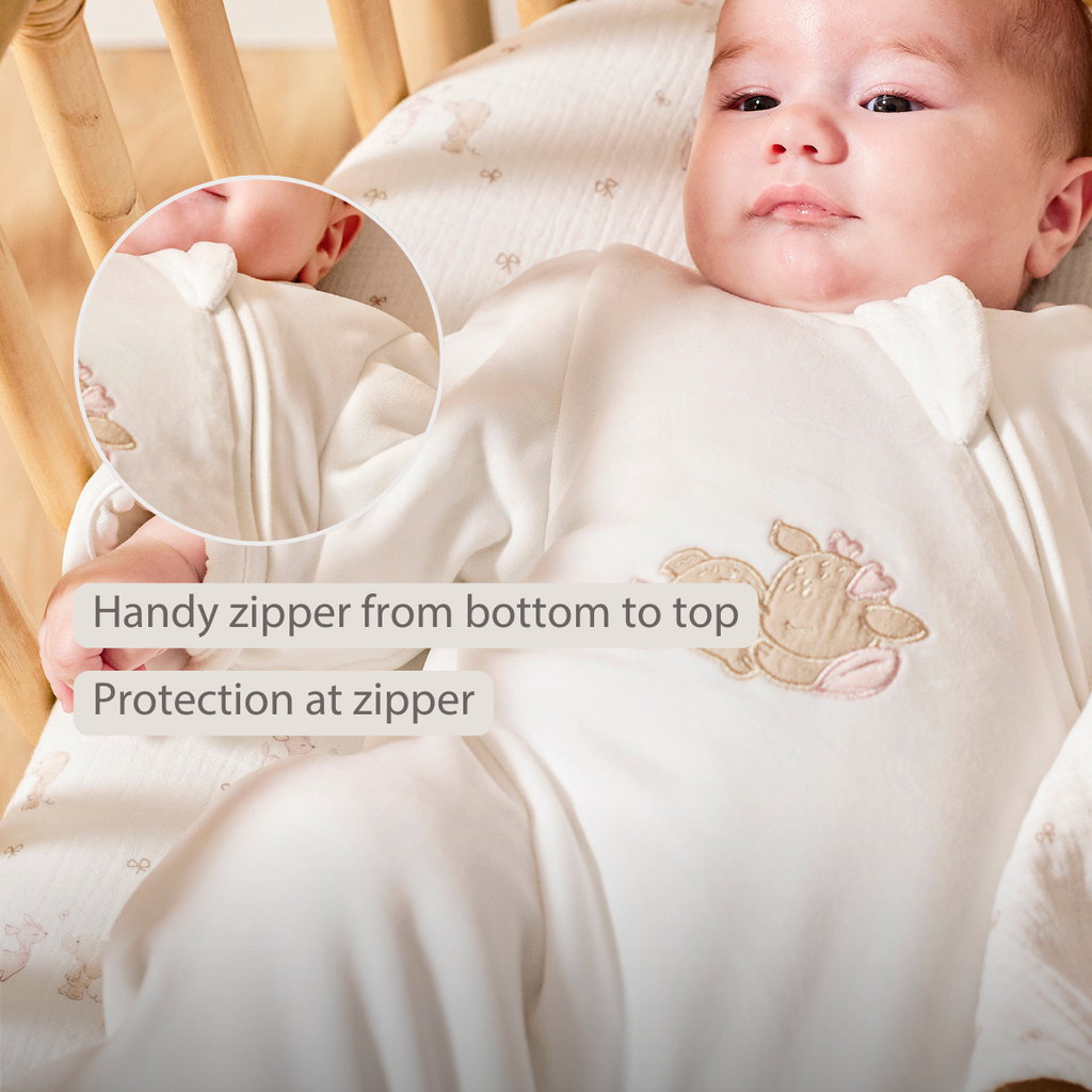 FanFan Baby Sleeping Bag 60 cm – White Velour Sleeping Bag with Sleeves and Mittens – TOG 2.5 [EN]