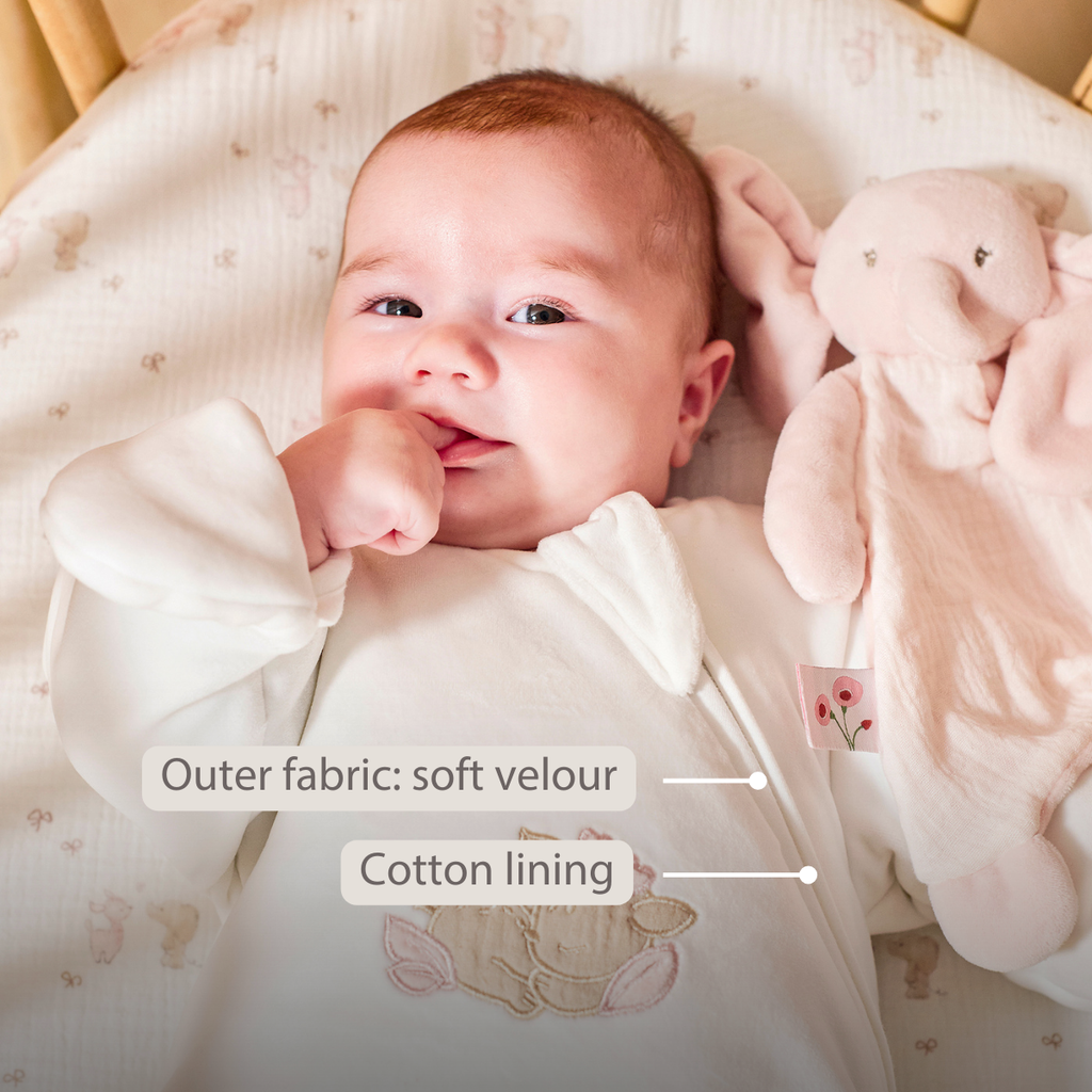 FanFan Baby Sleeping Bag 60 cm – White Velour Sleeping Bag with Sleeves and Mittens – TOG 2.5 [EN]