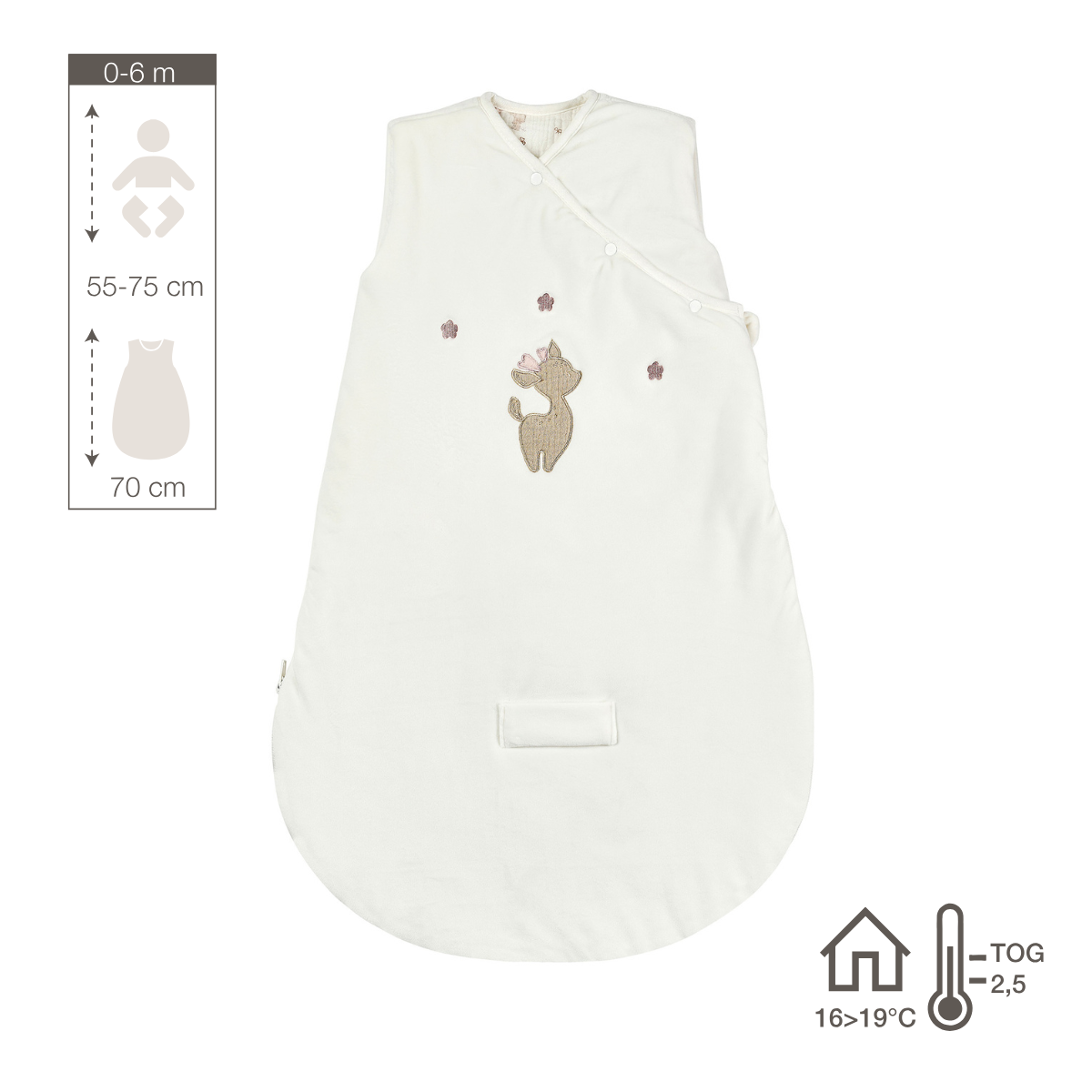 FanFan Baby Sleeping Bag 70 cm – White Velour Sleeping Bag without Sleeves – TOG 2.5 [NL]