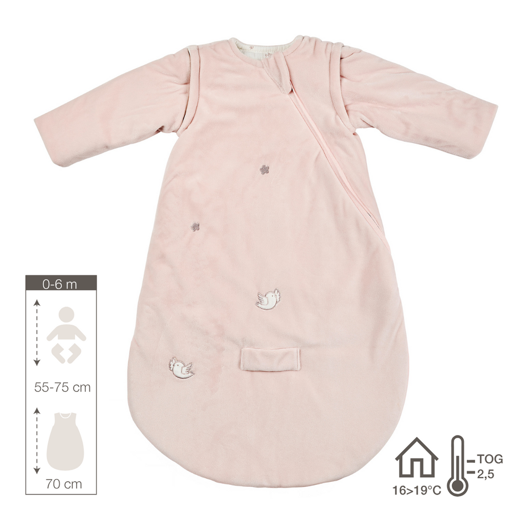 FanFan Baby Sleeping Bag 70 cm – Pink Velour Sleeping Bag with Detachable Sleeves – TOG 2.5 [FR]