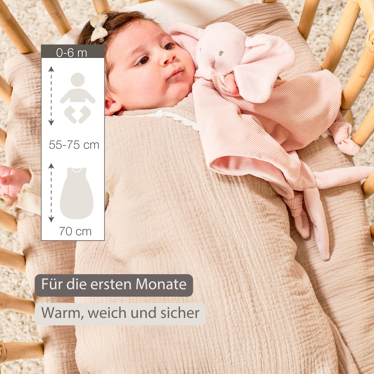 FanFan Baby Sleeping Bag 70 cm – Sleeping Bag of Tetra Cotton – TOG 2 [DE]