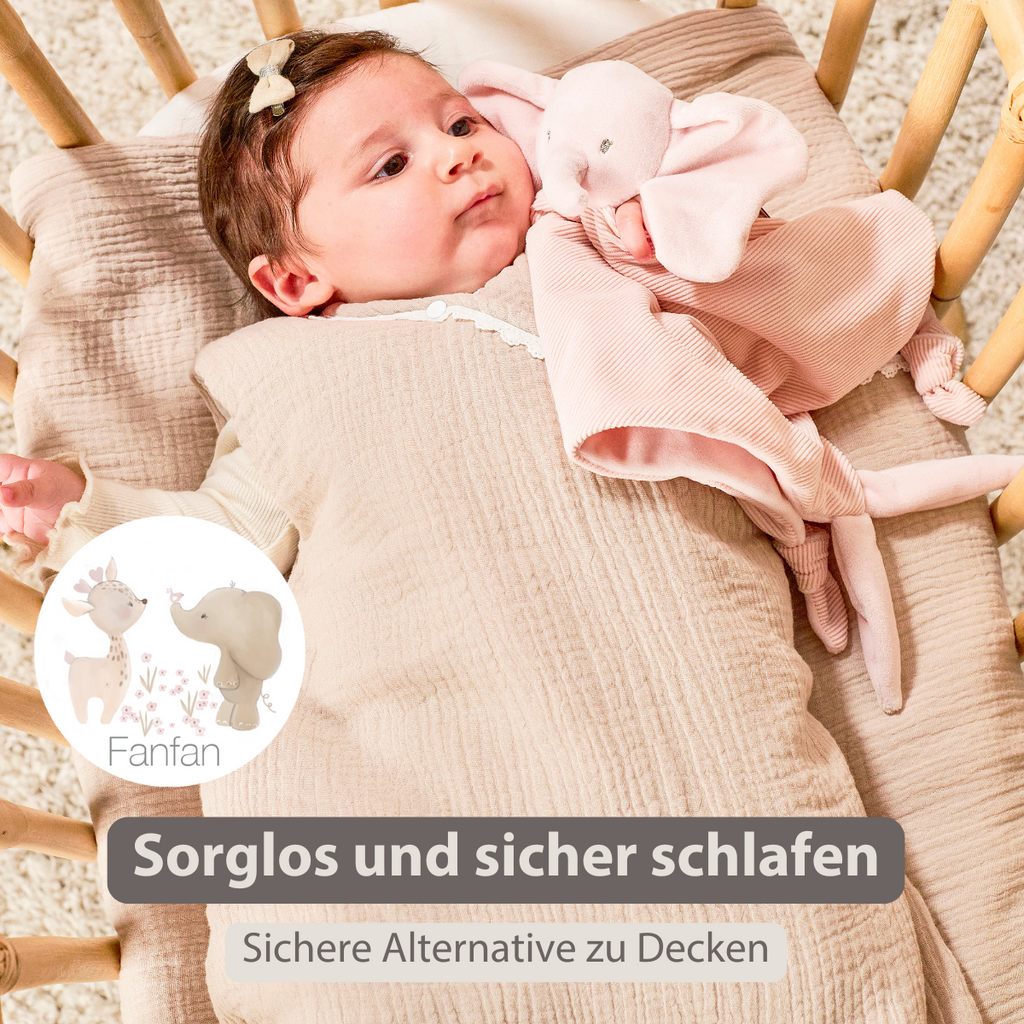 FanFan Baby Sleeping Bag 90 cm – Sand-Colored Sleeping Bag – Tetra Cotton – TOG 2 [DE]