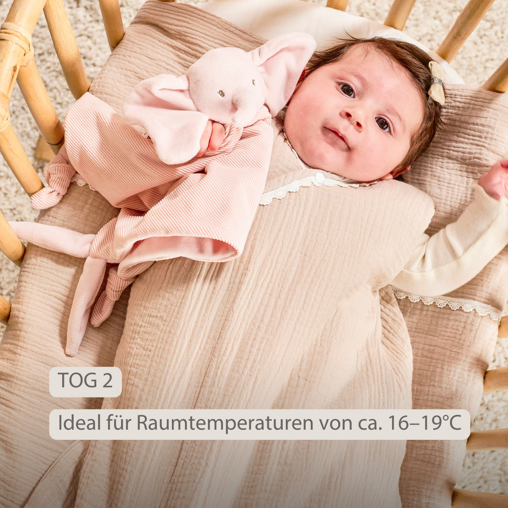 FanFan Baby Sleeping Bag 90 cm – Sand-Colored Sleeping Bag – Tetra Cotton – TOG 2 [DE]
