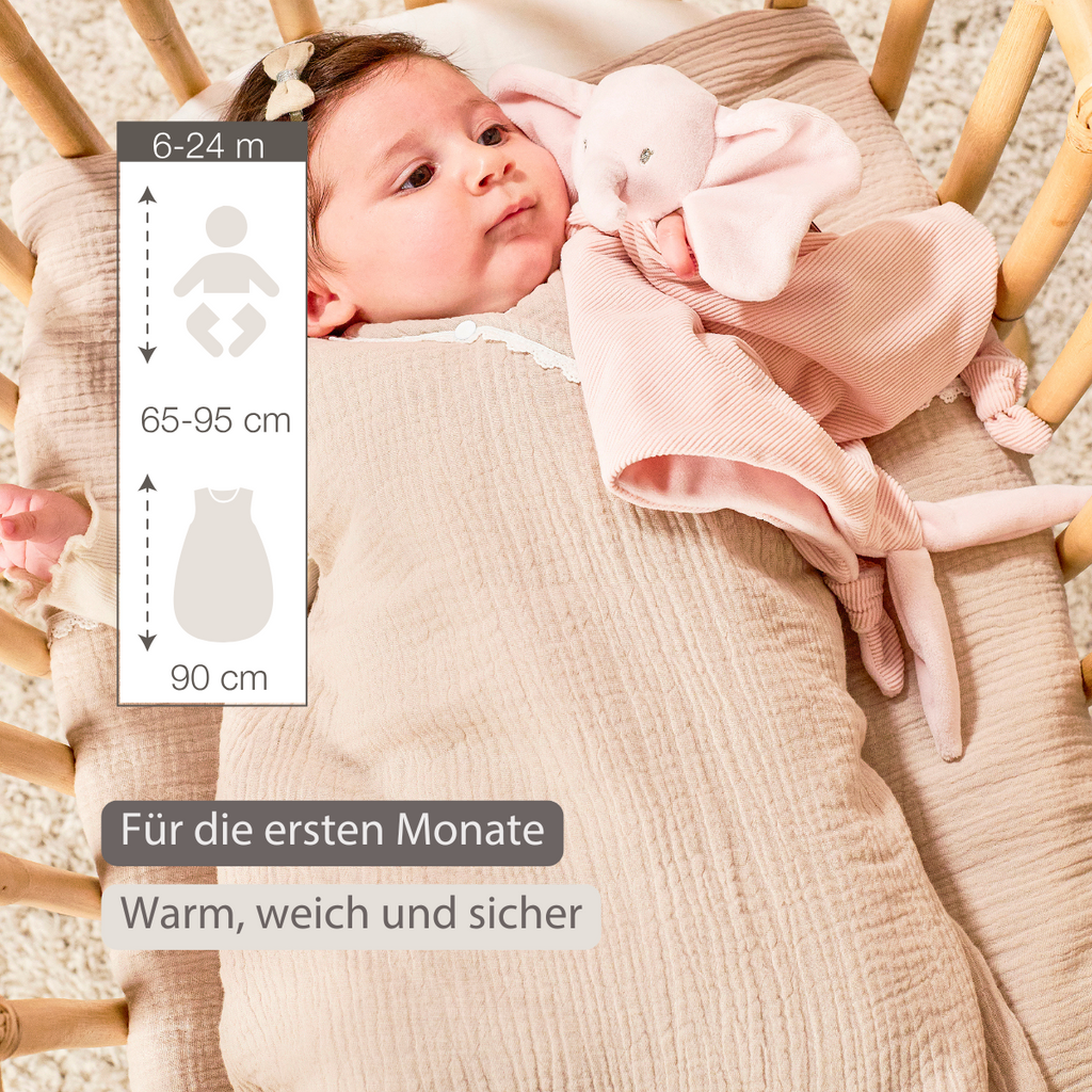 FanFan Baby Sleeping Bag 90 cm – Sand-Colored Sleeping Bag – Tetra Cotton – TOG 2 [DE]