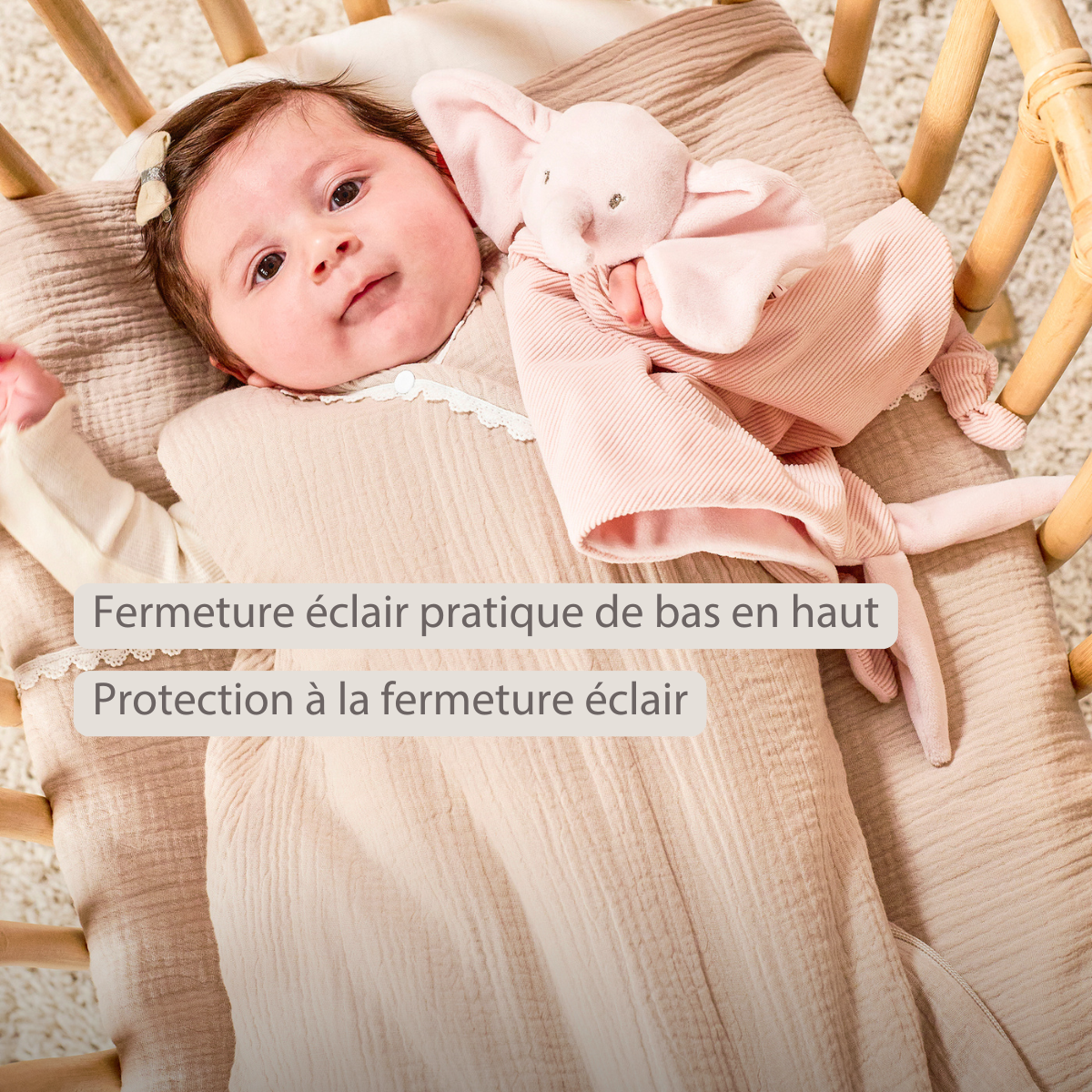 FanFan Baby Sleeping Bag 90 cm – Sand-Colored Sleeping Bag – Tetra Cotton – TOG 2 [FR]