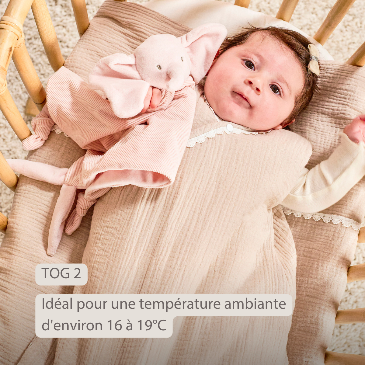 FanFan Baby Sleeping Bag 90 cm – Sand-Colored Sleeping Bag – Tetra Cotton – TOG 2 [FR]