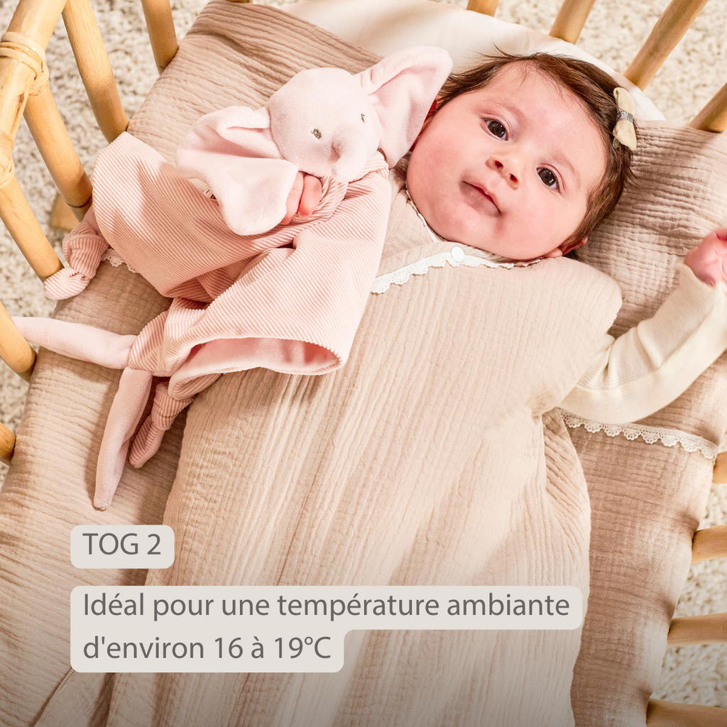 FanFan Baby Sleeping Bag 90 cm – Sand-Colored Sleeping Bag – Tetra Cotton – TOG 2 [FR]